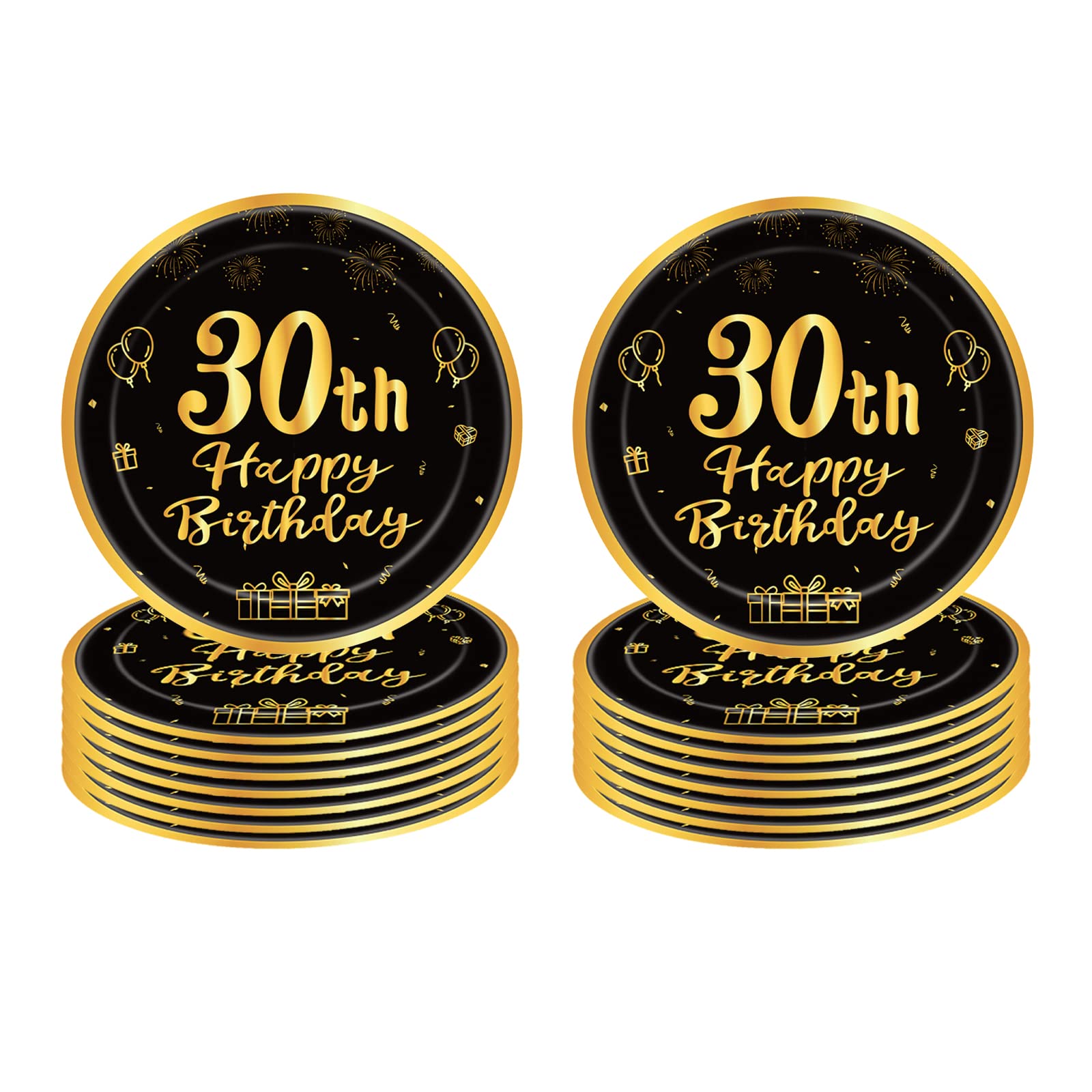 30th Birthday Paper Plates 9”Black and Gold Paper Plates,16Pcs Disposable Tableware Party Plate,Happy 30thBirthday Decorations Plate for Boys,Girls,Him,Her 30thBirthday Party Supplies Table Decor