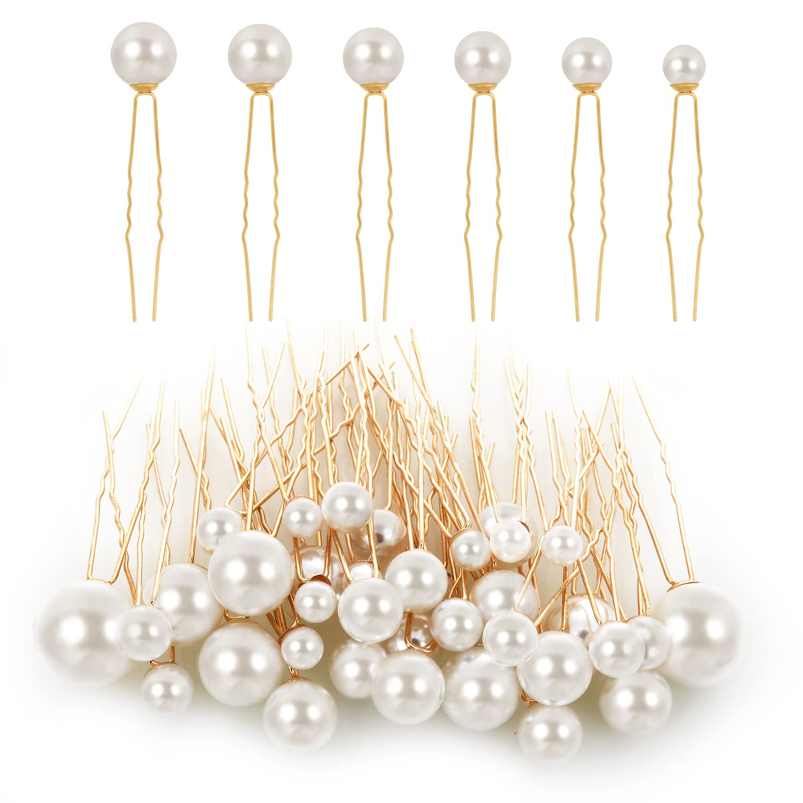Lusofie 36Pcs Pearl Hair Pins, Gold Bridal Hair Pearls, Wedding Preals for Hairs, Pearl Bobby Pins for Women Girl(6 Sizes)