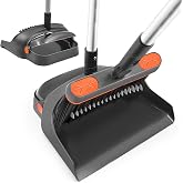 Broom with Dustpan Combo Set, 54'' Extendable Long Handle Broom, 180 Degree Rotating Brush Indoor Sweeping, Dustpan with Comb Teeth, Ideal for Home, Kitchen, Lobby, and Office