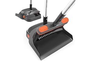 TRENNCHI Broom and Dustpan Set with 54" Long Handle, 180 Degree Rotating Broom and Dust pan with Comb Teeth, Indoor Broom for