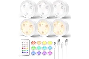 Puck Lights, RGB Changing Tap Push Light, Under Cabinet Lights Wireless, 1200mAh Rechargeable Closet Lights, Stick on Lights 