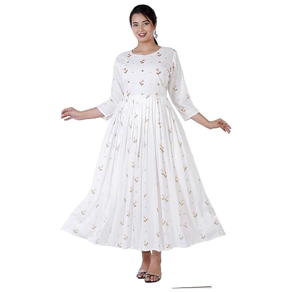 Women Printed Anarkali Kurti Off White