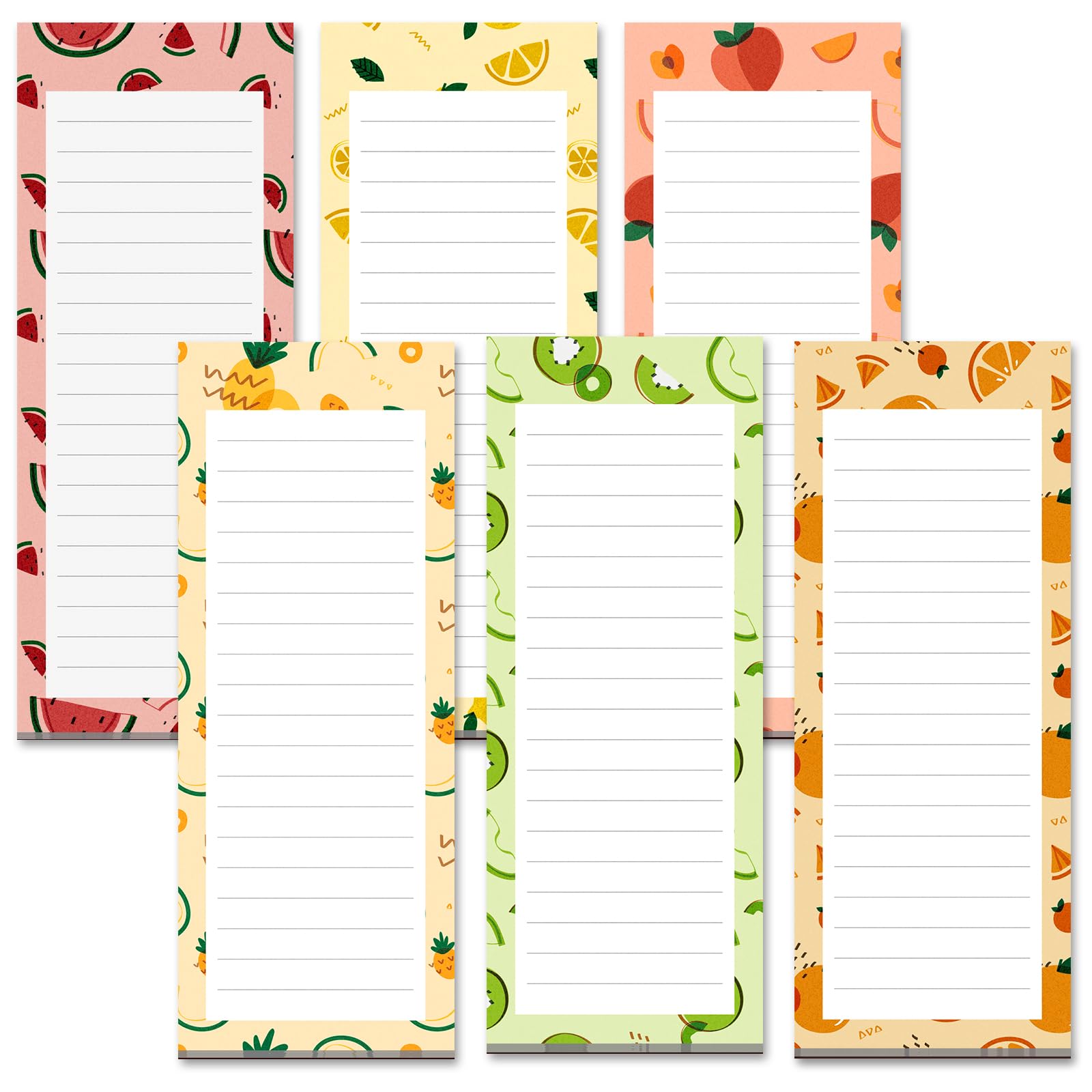 Grocery List Magnet Pad for Fridge, 6-Pack Magnetic Note Pads Lists, 60 Sheets Per Pad, 6 Cute Fruit Designs, Full Magnet Back to-Do-List Notepads