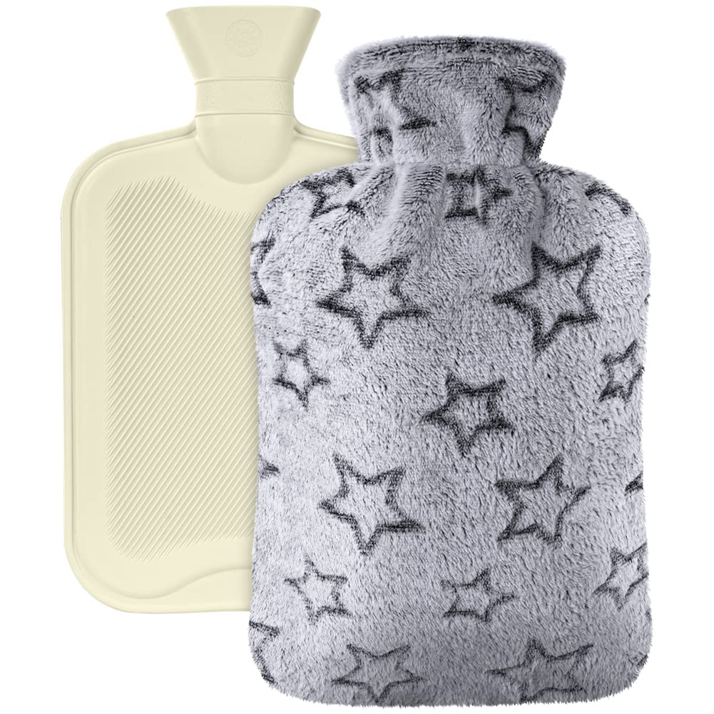 Vicloon Hot Water Bottle with Super Soft Plush Cover, 2L Hot Water Bottle for Hot and Cold Compress, Hand & Feet Warmer, Muscle Pain Relief, Hot Water Bag for Great Gift, Safe and Durable (Light-Grey) — image 1
