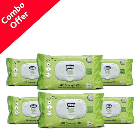Chicco Fliptop Wipes (72 Count in Each) - Pack of 6