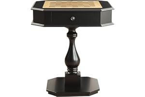 Casaround Reversible Chess Checker Game Table w/Game Tray (Chess Fingures Not Included),Exquisite and Practical, Smooth，with Drawer (Deep Black)