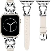 W-RARA Meridian Leather Band Compatible with Apple Watch Bands Women 38/40/41/42/44/45/46/49mm Dressy Elegant Slim Leather Strap with Designer Buckle for iWatch Series 11/10/9/8/7/6/5/4/3/2/1/SE