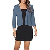 Satuun Women's 3/4 Sleeve Bolero Shrugs Lightweight Open Front Cropped Cardigan Sweaters