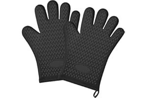 SZTCECDM 2Pack Heat Resistant Oven Mitts & Silicone Gloves with Fingers, Non-Slip Grip Food Grade Safety Gloves, Waterproof K