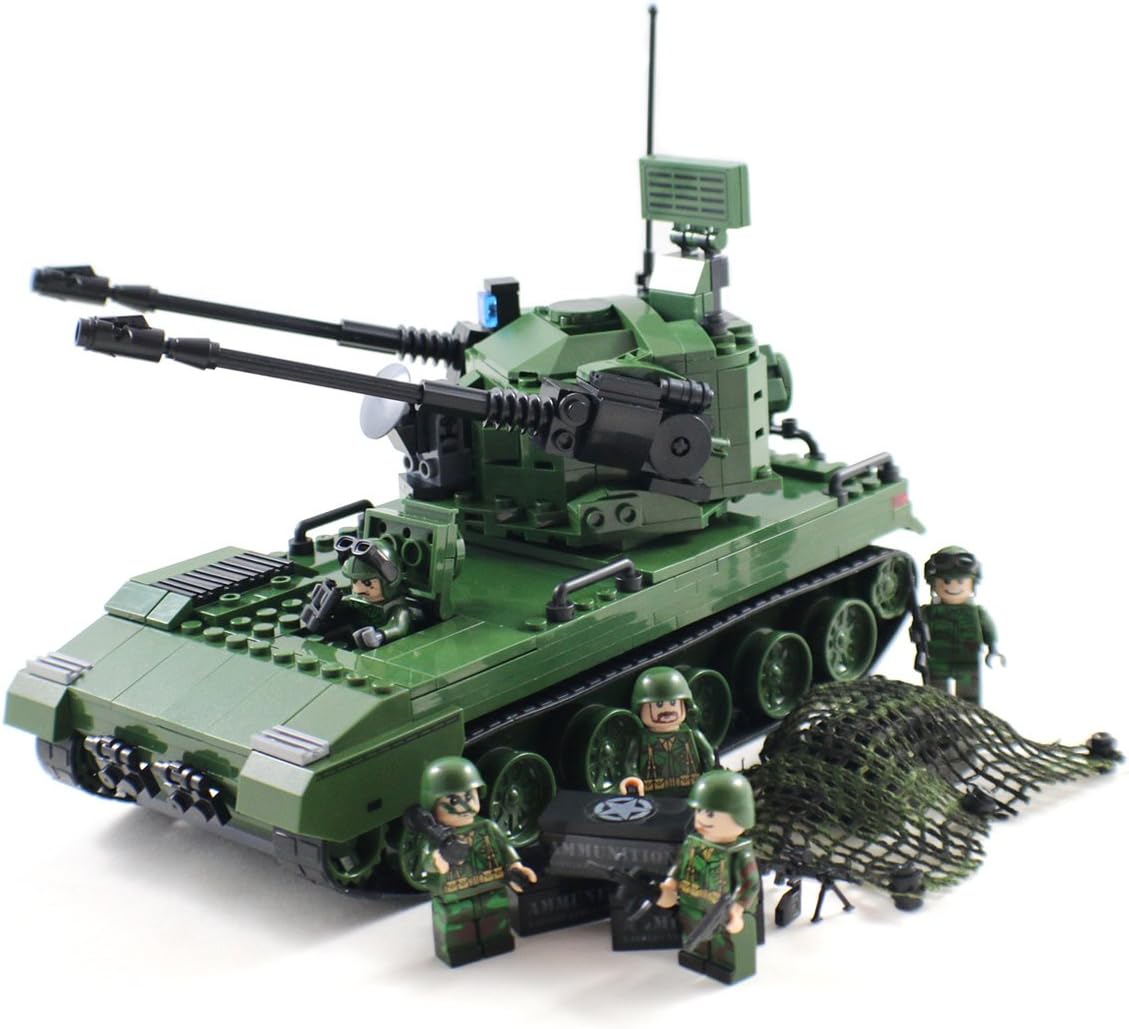 Army Anti-Aircraft Tank and Soldiers - Military Building Block Toy