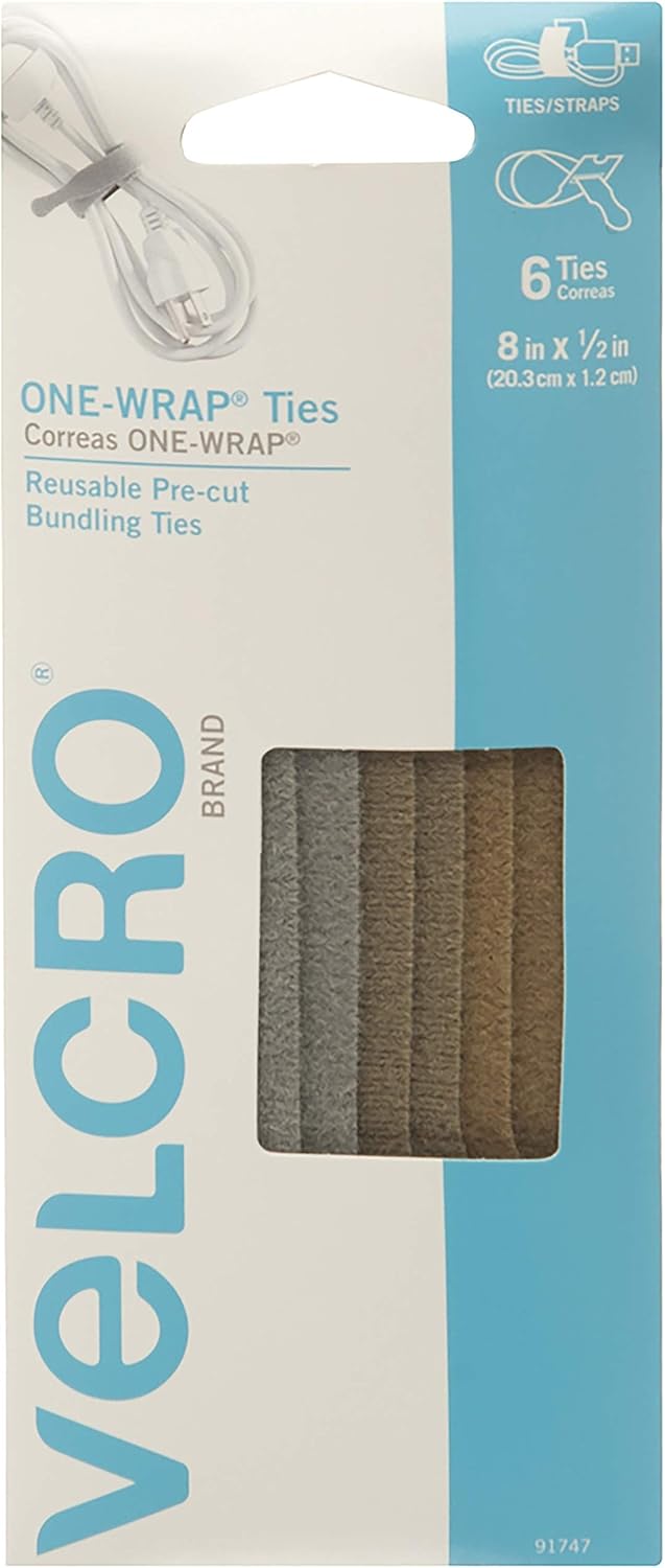 VELCRO Brand ONEWRAP for Cables, Wires & Cords 8" x 1/2" Ties, 6
