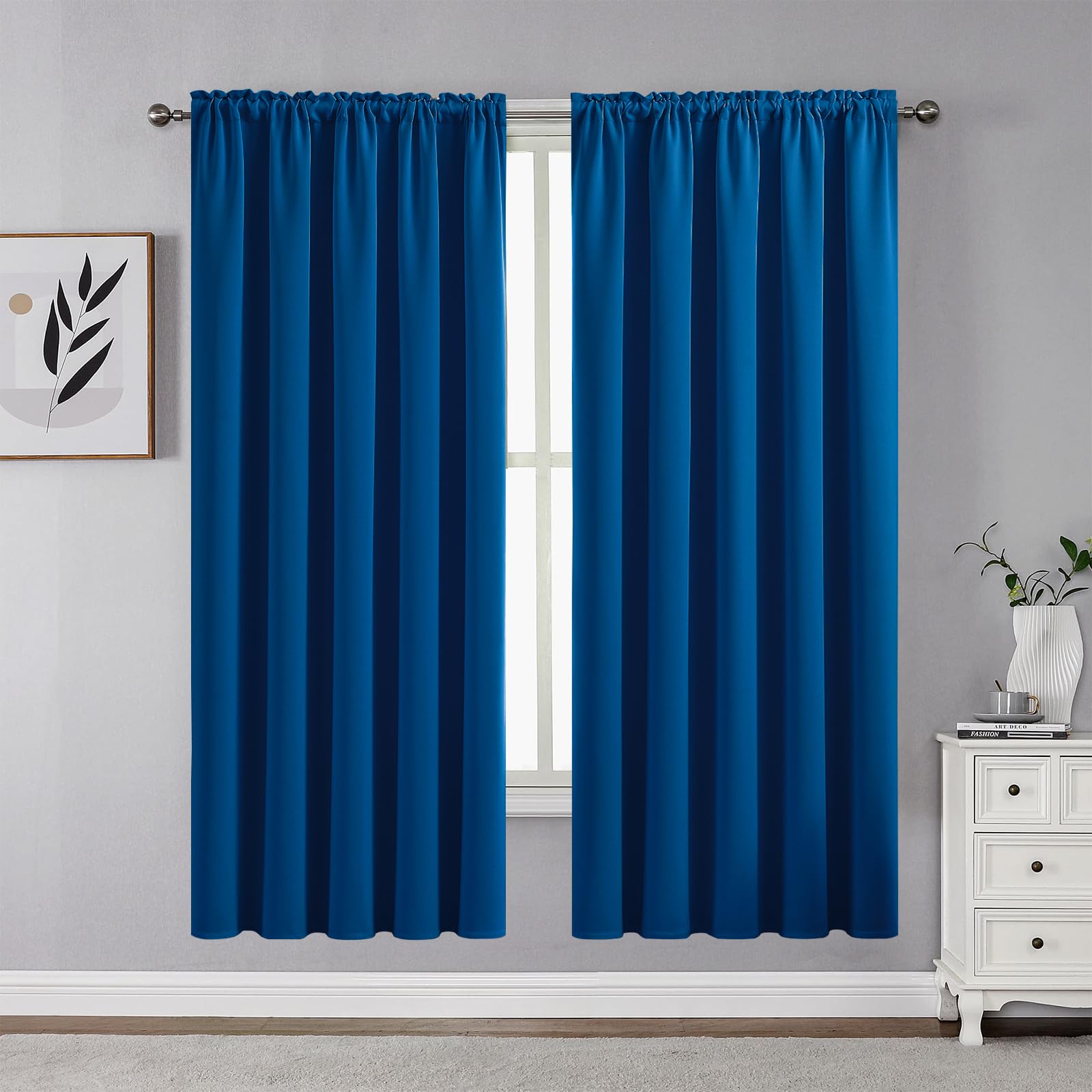 CUCRAF Royal Blue Blackout Curtains 63 inch Length