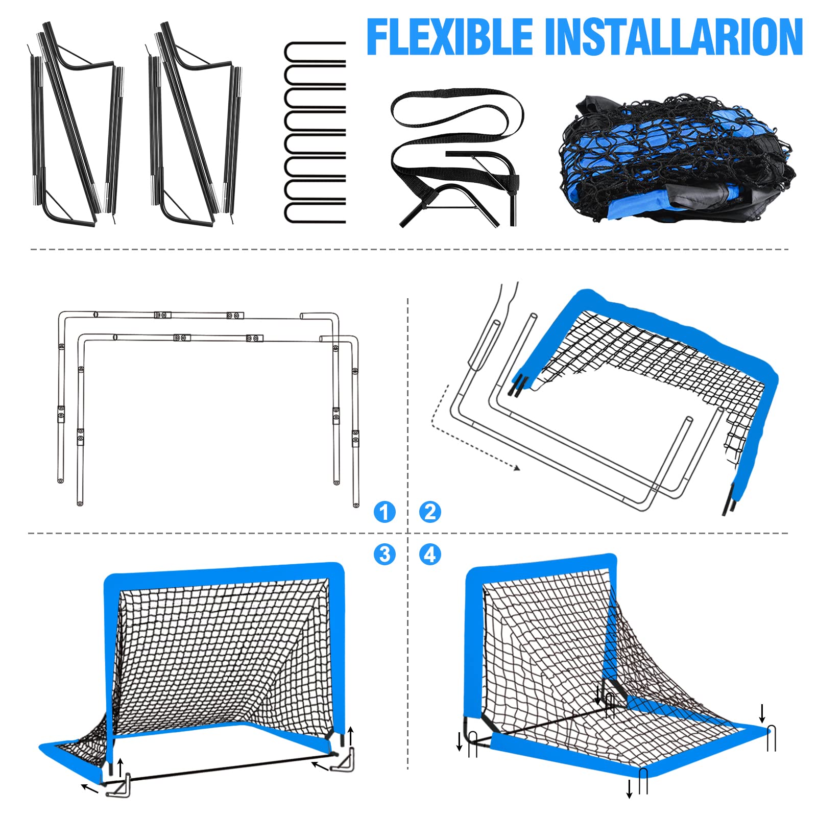 Kids Soccer Goal for Backyard Set - 2 Set of 6X4 / 4X3 ft Toddler Soccer Nets Training Equipment, Soccer Ball, Pop Up Portable Soccer Set for Kids and Youth Games and Training Goals Ages 3-16 Gift