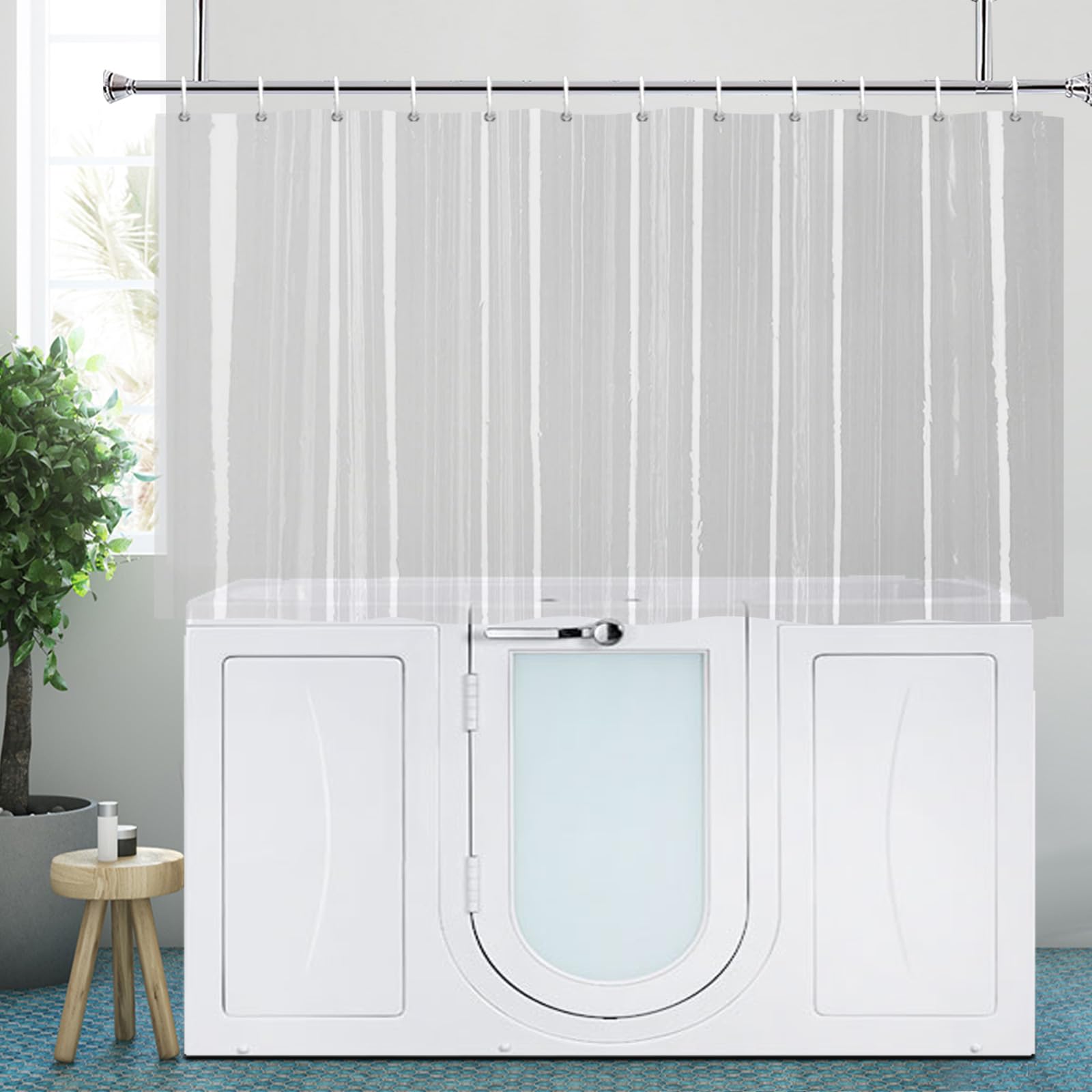 YISURE Short Shower Curtain Liner 102Drop, Clear PEVA Shower Curtain with Magnetic Bottom, Plastic Hooks 71"x40"