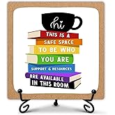 Qoamp Funny Desk Decor, This is a Safe Space Wooden Signs with Stand, Inspirational Gift for Family Friends and Colleagues, Funny Signs for Office Bedroom Desk Decoration Shelf-A17, white