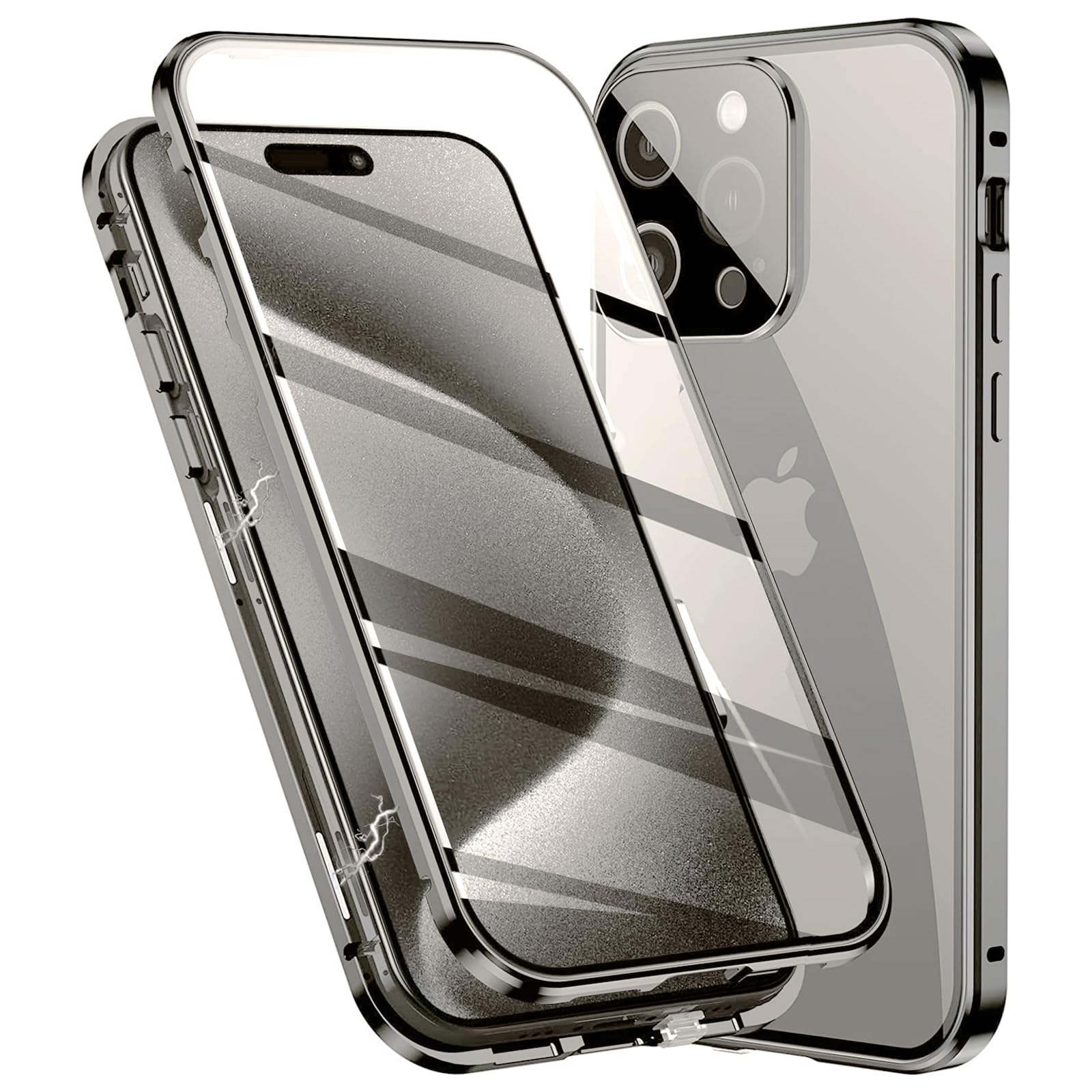 Colala Case for iPhone 15 Pro Max Magnetic Cover Magnetic Adsorption Technology Metal Frame Case Aluminum [Front and Back 9H Tempered Glass] 360° Full Protection Ultra Slim Case - Gray