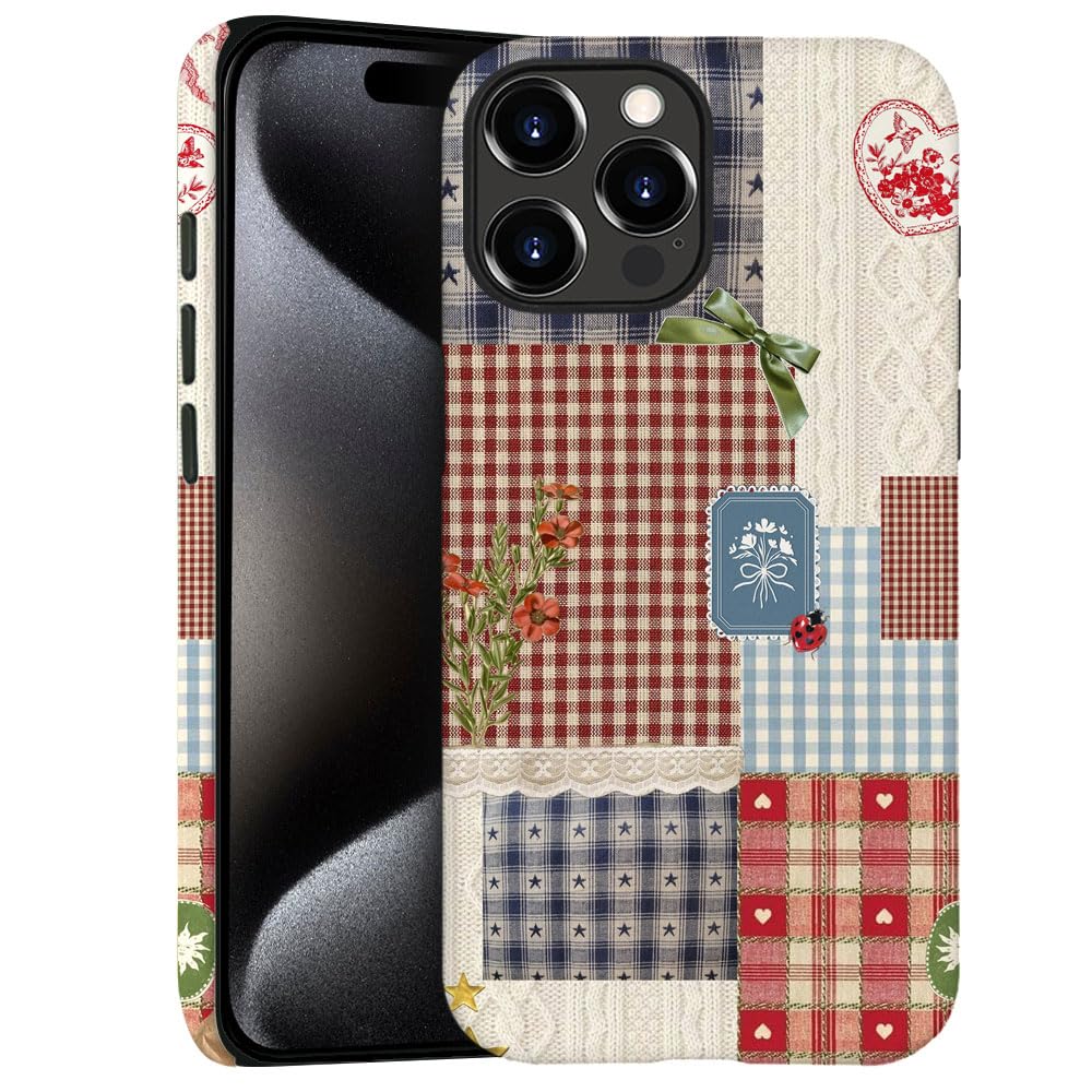 Case for iPhone 16 Pro Max - Slim Fit Anti-Scratch Phone Case for Girl Women - Patchwork Quilt Floral Retro (Frosted)