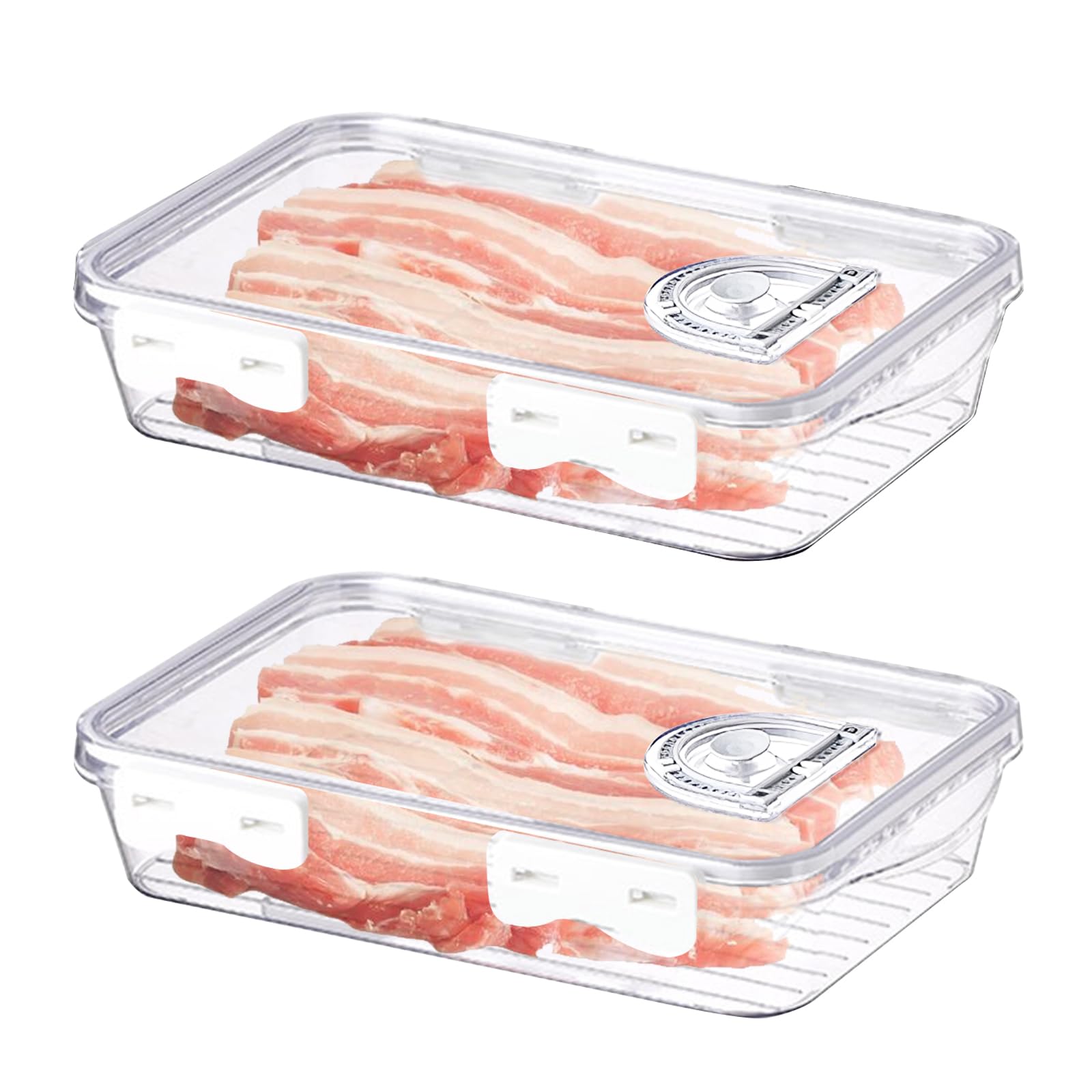 Les-Theresa Bacon Storage Box Container for Fridge with Time Record, Bacon Saver Box Keeper Thick Cheese Storage Plastic Cold Meat Storage Box with Lids Cold Meat Containers for Fridge (02)
