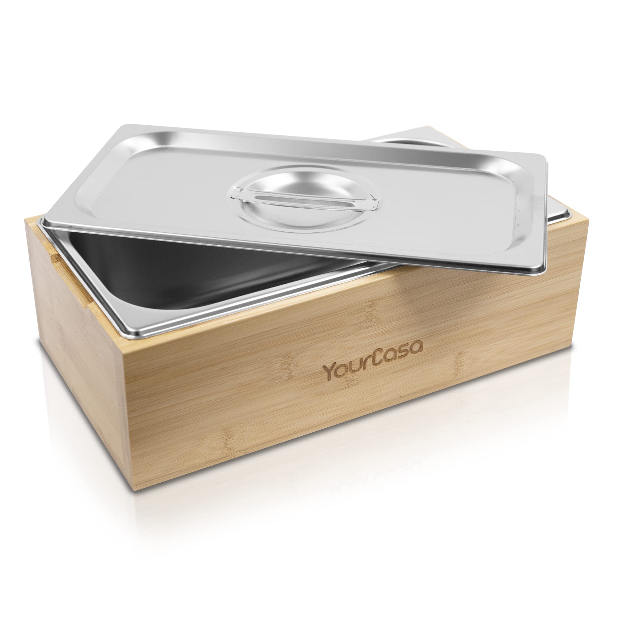 YourCasa® Compost bin - bamboo wood - stainless steel - for everyday organic waste in the kitchen - dishwasher safe - removable insert - organic waste bin with lid - bamboo