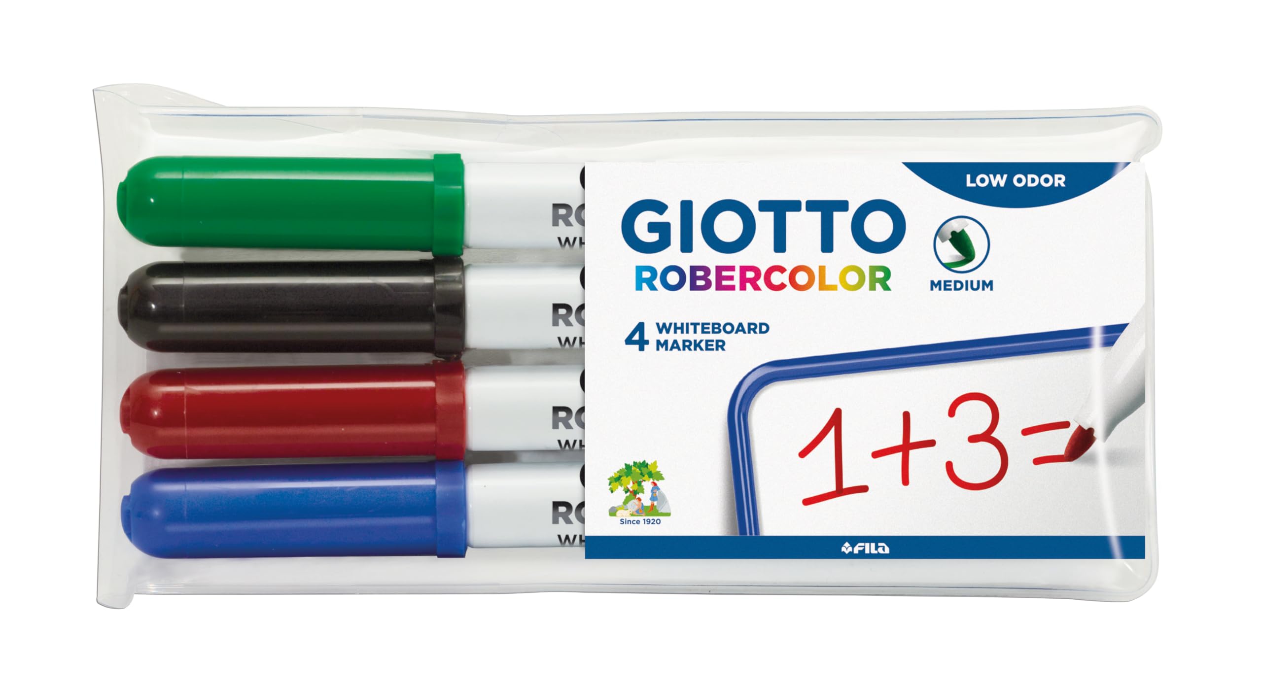 GIOTTO Robercolor Whiteboard Markers, 4 x Assorted Colours, Medium Tip, For Children and Schools