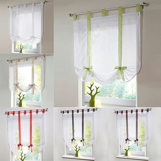 Pueri Rideaux Voilages Style Européen Pour Fenetre Salon Chambre Rideau Voile Romain Avec Ruban Rouge 60140 Cm M 80140 Cm 5pcs