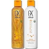 GK Hair Gold Shampoo and Conditioner Set for Daily Use Gentle Fragrance with Keratin Argan Oil Aloe Vera and Shea Butter Hydrates Adds Shine Reduces Frizz for Dry and Damaged Hair