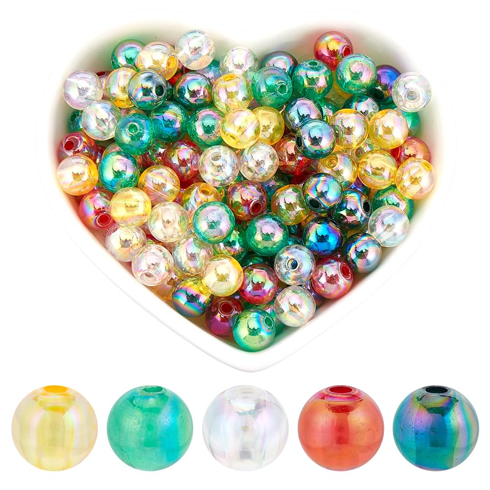 SOFPLATE 5 Colors 500pcs Christmas Acrylic Beads 8mm Red Plastic Beads Round Green Yellow White Ab Colored Clear Loose Spacer Bead for jewellery Making Holiday Home Decoration DIY Crafts Supplies