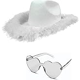 4E's Novelty Cowboy Hat with feathers With Heart Shaped Sunglasses for Women, Felt Cowgirl Hat for Party Costume Dress Up