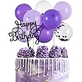 BEISHIDA 5 Inch 10pcs Balloon Cloud Cake Topper Purple Happy Birthday Cake Toppers Mini Balloon Cake Topper Garland with Happy Birthday Letter Decorations