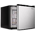 EUHOMY Mini Freezer Countertop,1.1 Cubic Feet, Single DoorCompact Upright Freezer with Reversible Stainless Steel Door, Removable Shelves, Small freezer for Home/Dorms/Apartment/Office(Silver)