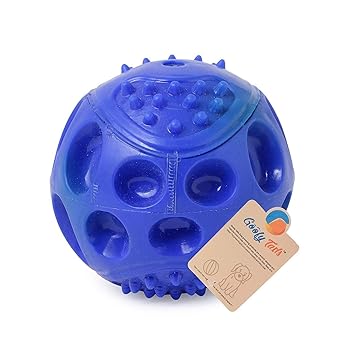 Goofy Tails Hard Squeaky Rubber Chew Ball (Blue/Green) Dog Toy