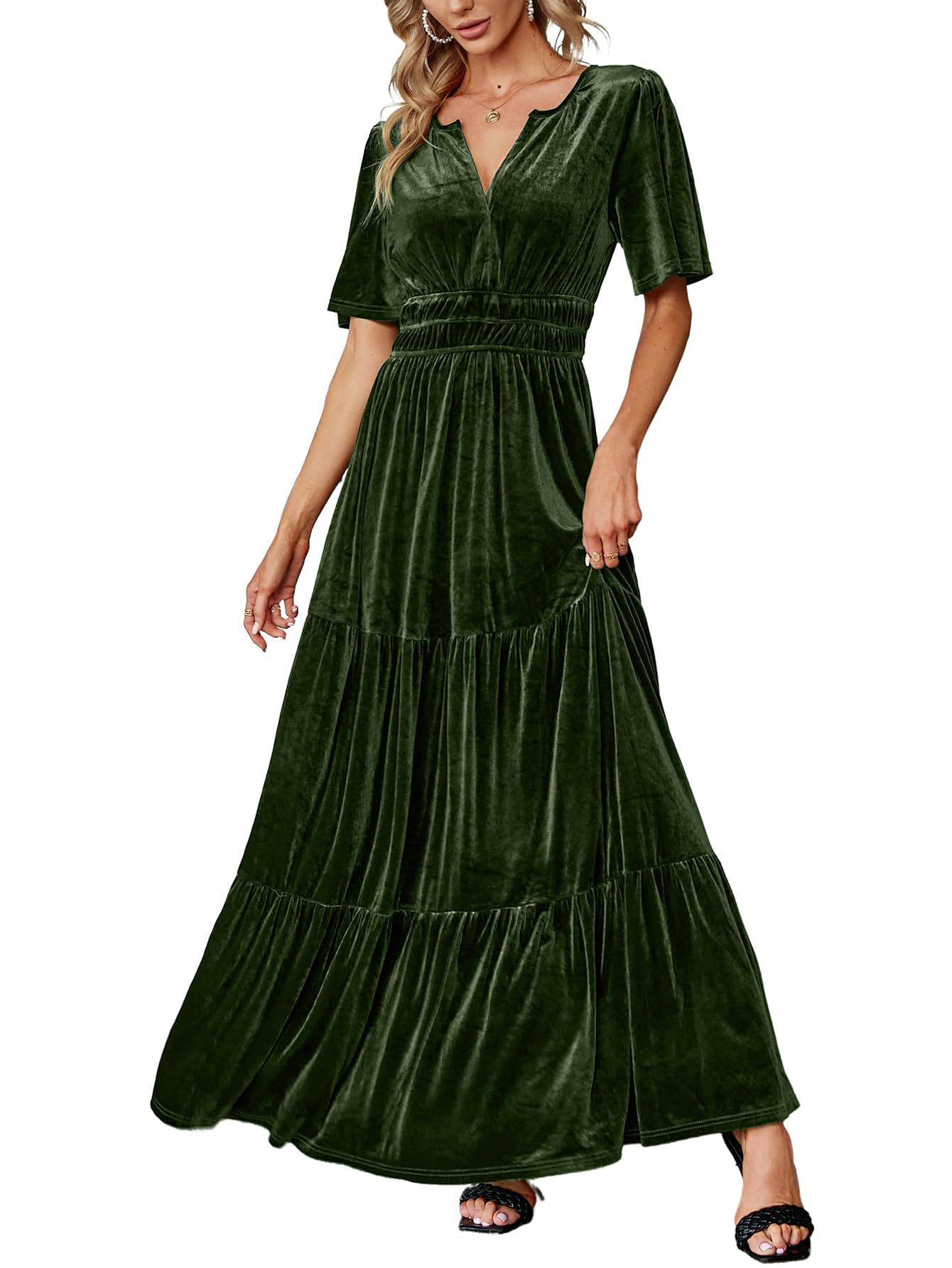army green dress amazon Amegoya Women's Velvet Short Sleeve V Neck Formal Wedding Guest Maxi Dresses Fall Evening Party Long Dresses AAA?Army XL? for sale | Katy, TX Prefall25