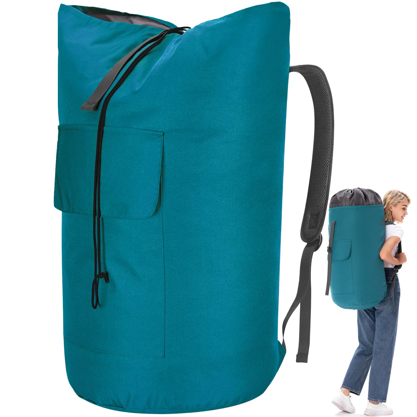 Turquoise XXL 115L Foldable Travel Laundry Bag with 2 Padded Shoulder Straps