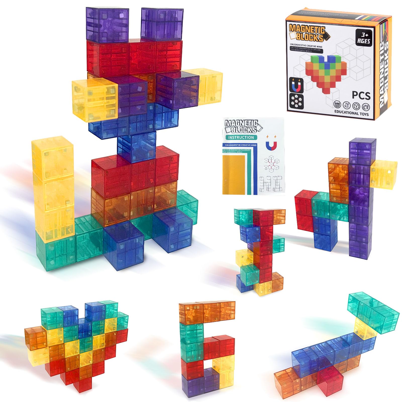 Fortivae Magnetic Blocks, 36 Pcs Magnetic Building Blocks, Sensory Montessori Toys, Magic 3D Puzzle Cubes, STEAM Toy for Birthday, Boys & Girls(2 CM)