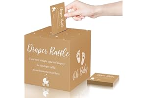 Funrous 51 Diaper Raffle Tickets with Box for Baby Shower Game Invitations Diaper Raffle Card for Gender Reveal Baby Shower Party Decoration Table Centerpiece(Brown Color)