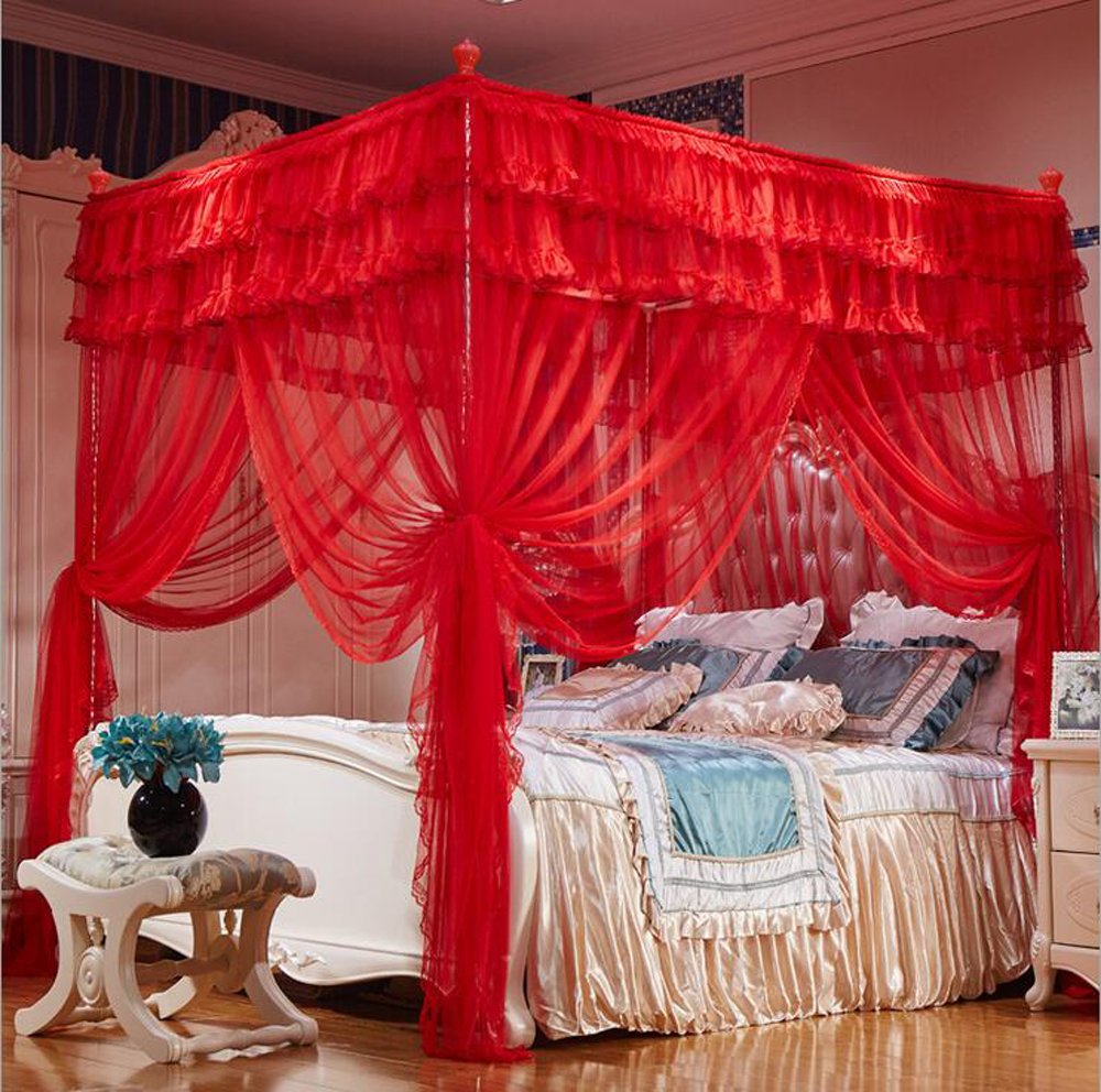 Queen, Red Nattey 4 Corner Poster Princess Bedding Curtain ...