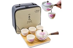 LURRIER Porcelain Chinese Gongfu Tea Set,Portable Teapot Set with 360 Rotation Tea maker and Infuser,Portable All in One Gift