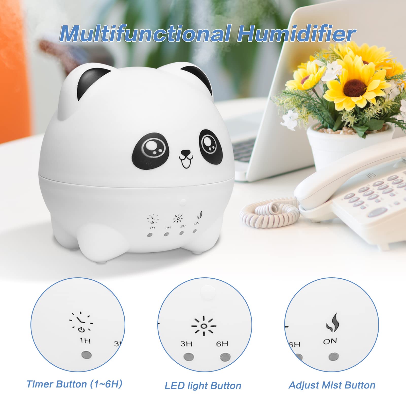 Mightree Mini Cool Mist Humidifier - Quiet Aroma Diffuser with 7 Color LED Lights, 2 Mist Levels, Timer & Auto Shut-Off for Bedroom and Office