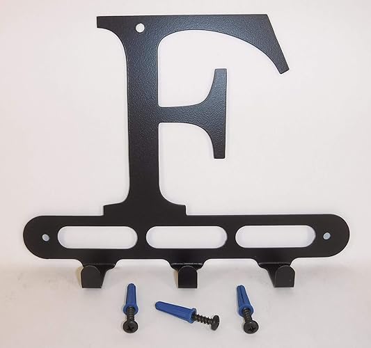 Capital Letter F Monogram Wall Hook Hanger. Made in USA. Satin Black. Solid Steel