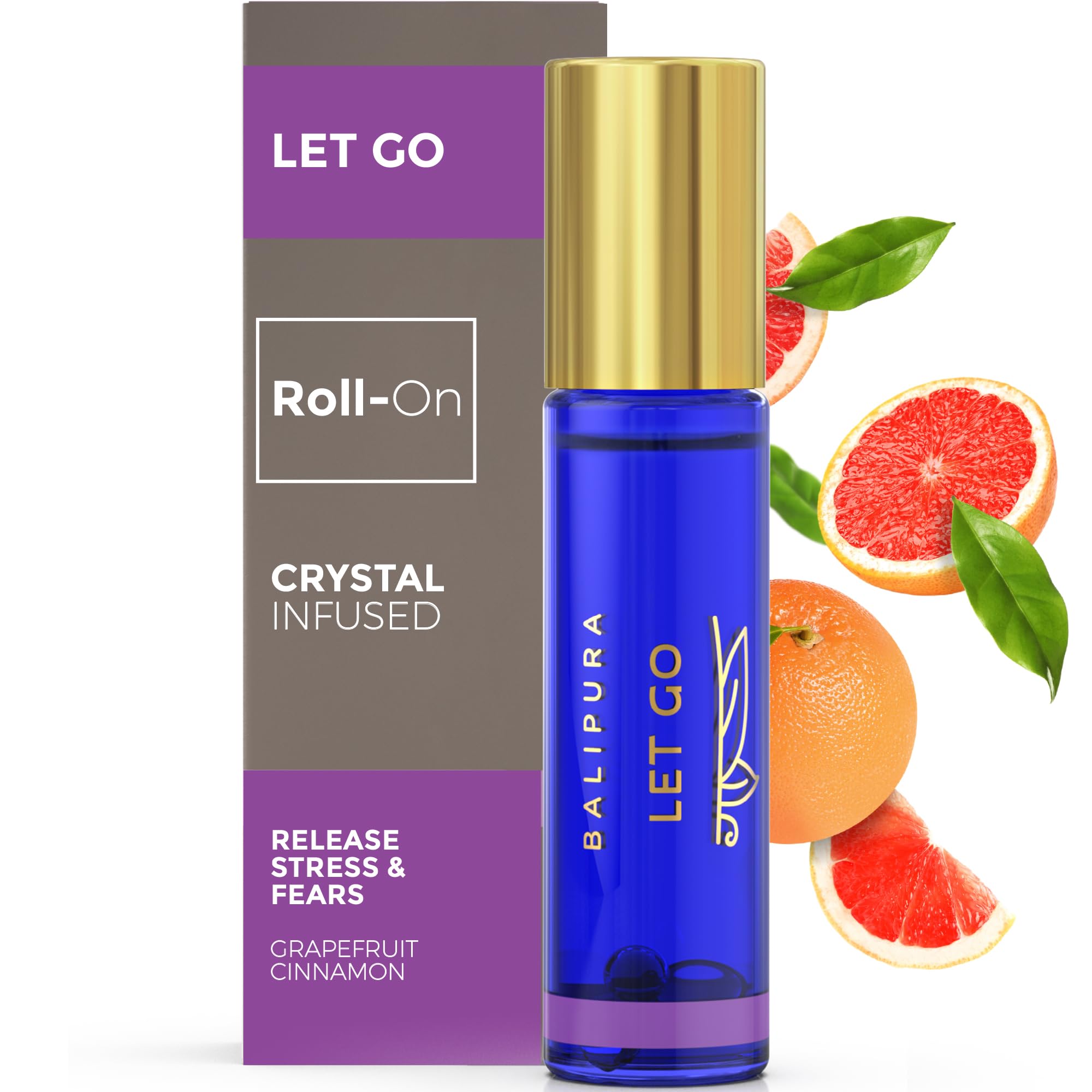BALIPURA - Let Go Crystal Roll On - Natural Healing Roller Ball with Amethyst, Sodalite & Clear Quartz - Cinnamon & Grapefruit Essential Oils Blends, 0.34 floz