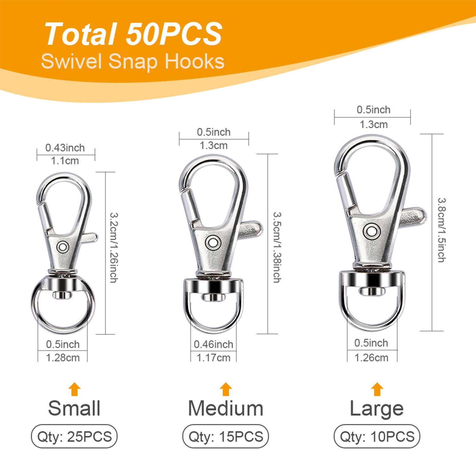 100PCS Swivel Snap Hooks with Key Rings, Premium Metal Swivel Lobster Claw Clasps Assorted Sizes (Large, Medium, Small) for Keychain Clip Lanyard, Jewelry Making, Crafts, Silver