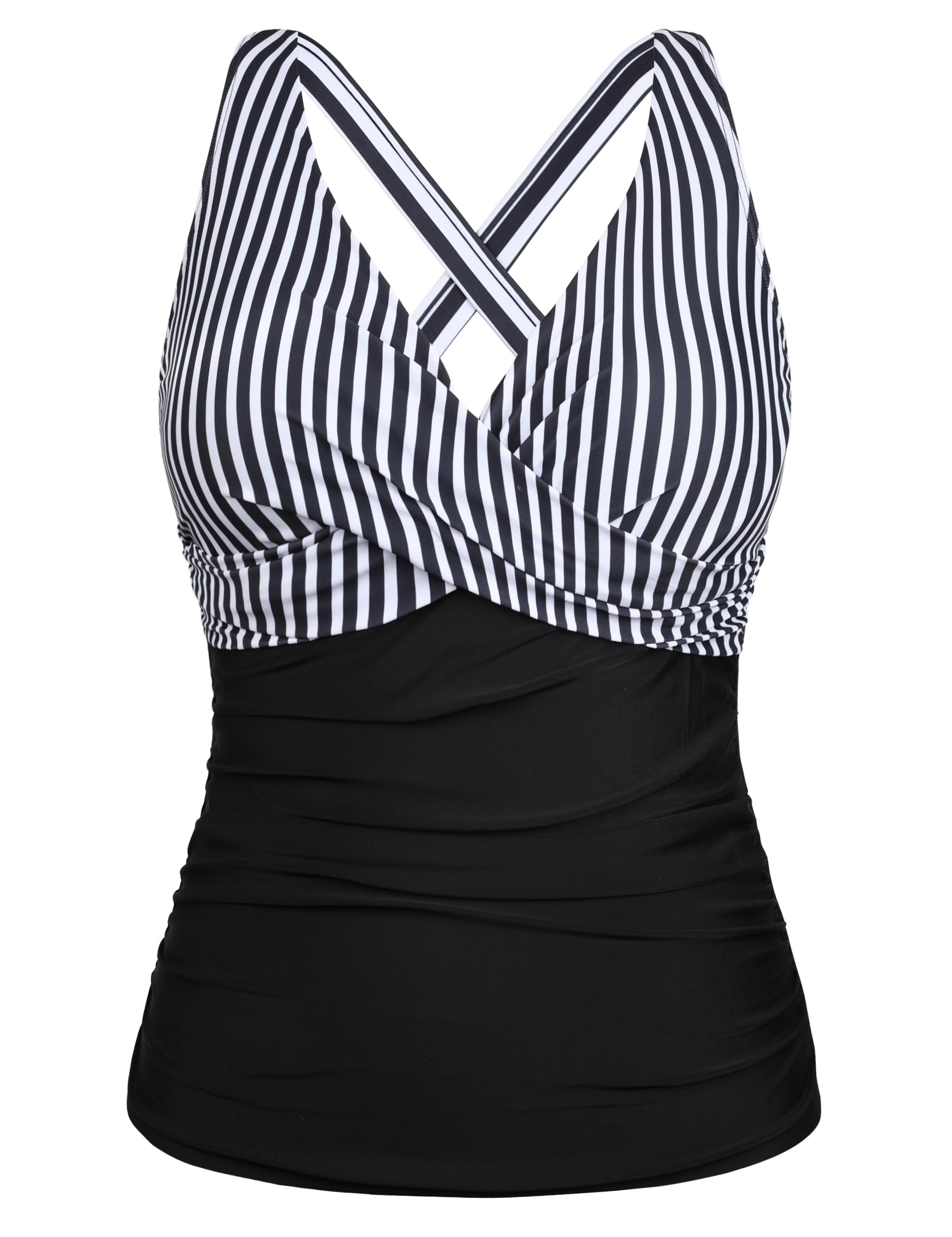 Photo 1 of Firpearl Underwire Swim Top for Women Tummy Control Tankini Swimsuit Push Up Supportive Bathing Suits Top Black&White Stripe US14