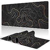 Uiaoiais Black Topographic Mountain Gaming Mouse Pad - 31.5"X15.7" Extended Gaming Mat with Stitched Edge Non-Slip Base for Office Keyboard Laptop