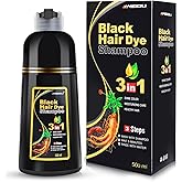 IIIMEIDU Black Hair Dye Shampoo 3 in 1 for Gray Hair, Herbal Ingredients Shampoo Black Hair Dye for Women Men, Grey Coverage Shampoo 500ml
