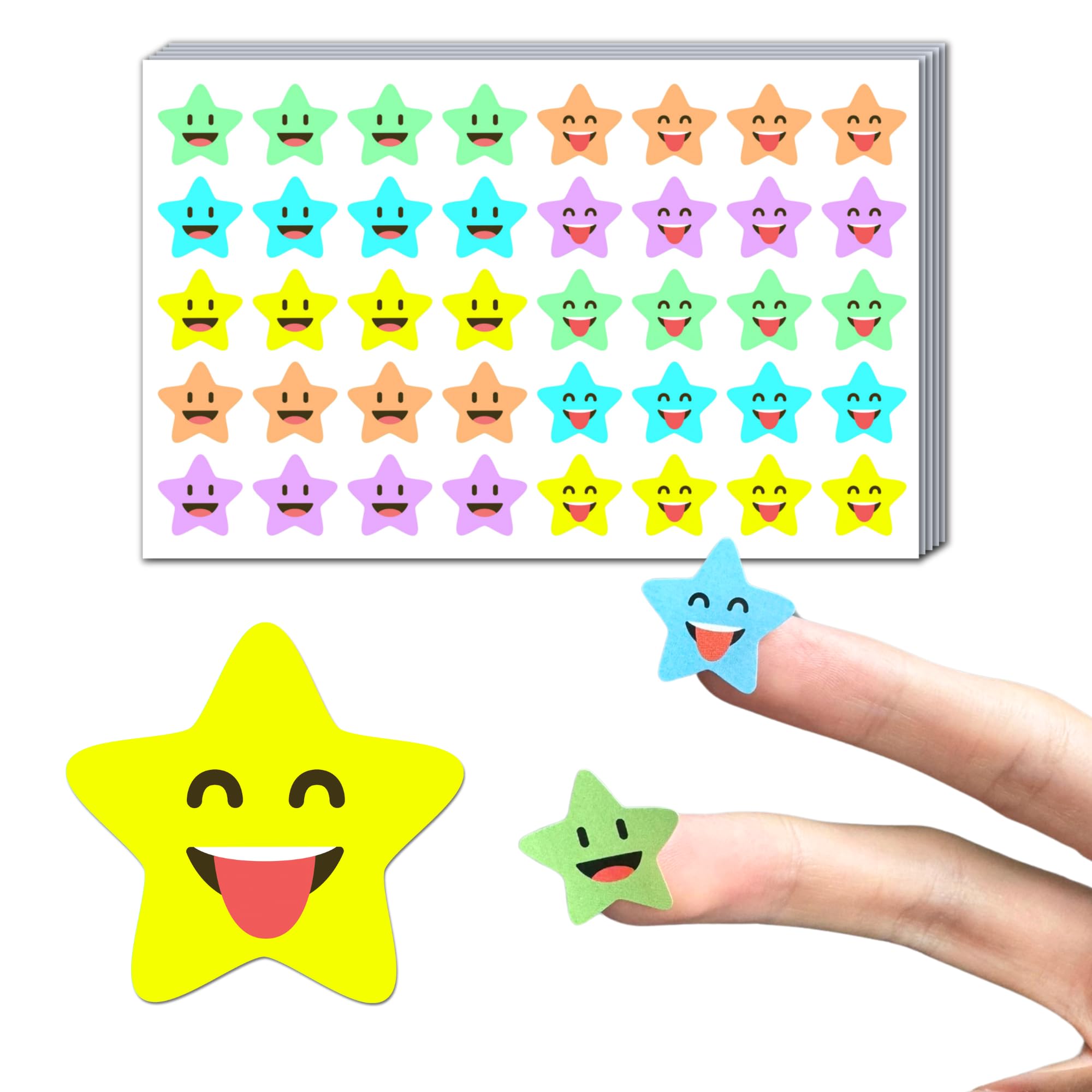 1000 Pack, Smiling Happy Star Reward Stickers, 2cm, 10 Designs