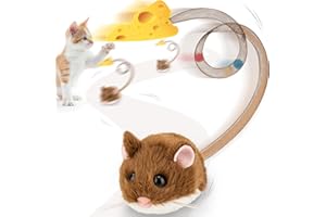 Migipaws Interactive MigiMouse Cat Toy 360° Rolling & Spin with Wiggling Tail for Indoor Cats Smart Motion Sensor, Realistic Squeak, Rechargeable Plush Kitten Toy (Brown)