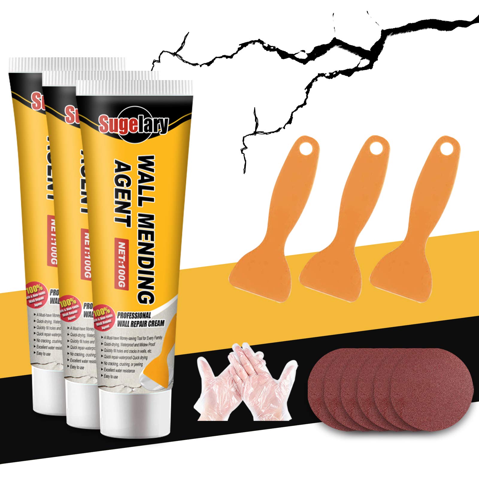 Wall Repair Cream, Mildewproof Wall Repair Agent Kit Wall Filler White Drywall Patch for Repairing Crack, Holes, Peeling, Graffiti, Quick Drying Repair Filler Paste (300g)