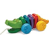 PlanToys&reg; Rainbow Dancing Alligator Pull Toy for Toddlers | Eco-Friendly Wooden Toy with Click-Clack Sound | Walking Toy for Babies