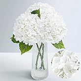Waipfaru 21" Real Touch White Hydrangea Artificial Flowers with Long Stem & Leaves, Full Latex Faux Hydrangea Flowers for Home Decor Party Floral Arrangements Wedding Bouquets Centerpieces, 3Pcs