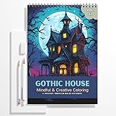 Adult Coloring Books Spiral Bound Page One Sided Design Gifts Arts and Crafts with Fun, Easy, and Mindfulness to Relax, Anxiety and Depression 24 Colorful of Gothic House